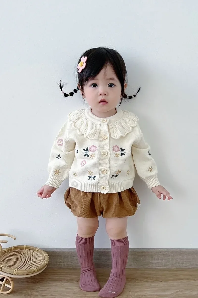 OLEKID 2026 Herbst Kinder Mädchen Strickjacke Weiche Blumenstickerei Säugling Baby Mädchen Strickmantel 1-7 Jahre Kinder Mädchen Pullover Strickjacke – Detail 8