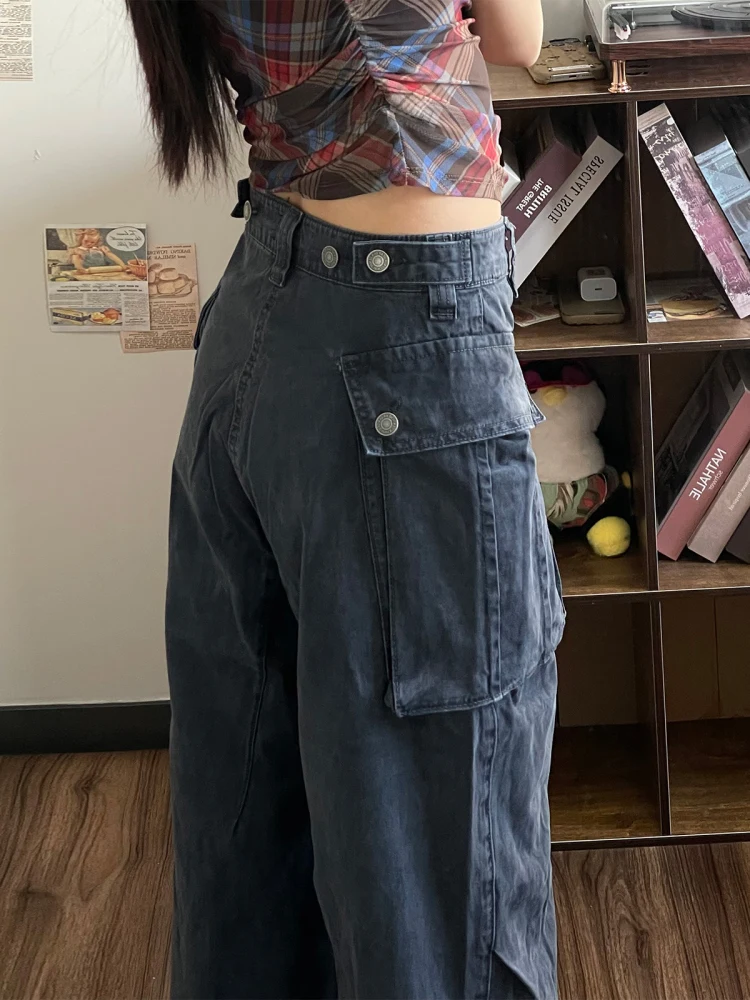 

Retro American Waed Work Pants Men Women Wide Leg Casual Pants with Belt Adjusent Design Youthful Vitali Sle All Seasons