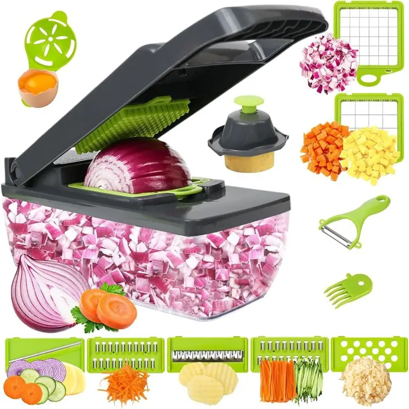 [B25B!】 16 In 1 Vegetable Cutter With Container - Slicer Food Cutter For Salad, Onion, Fruit, Potato