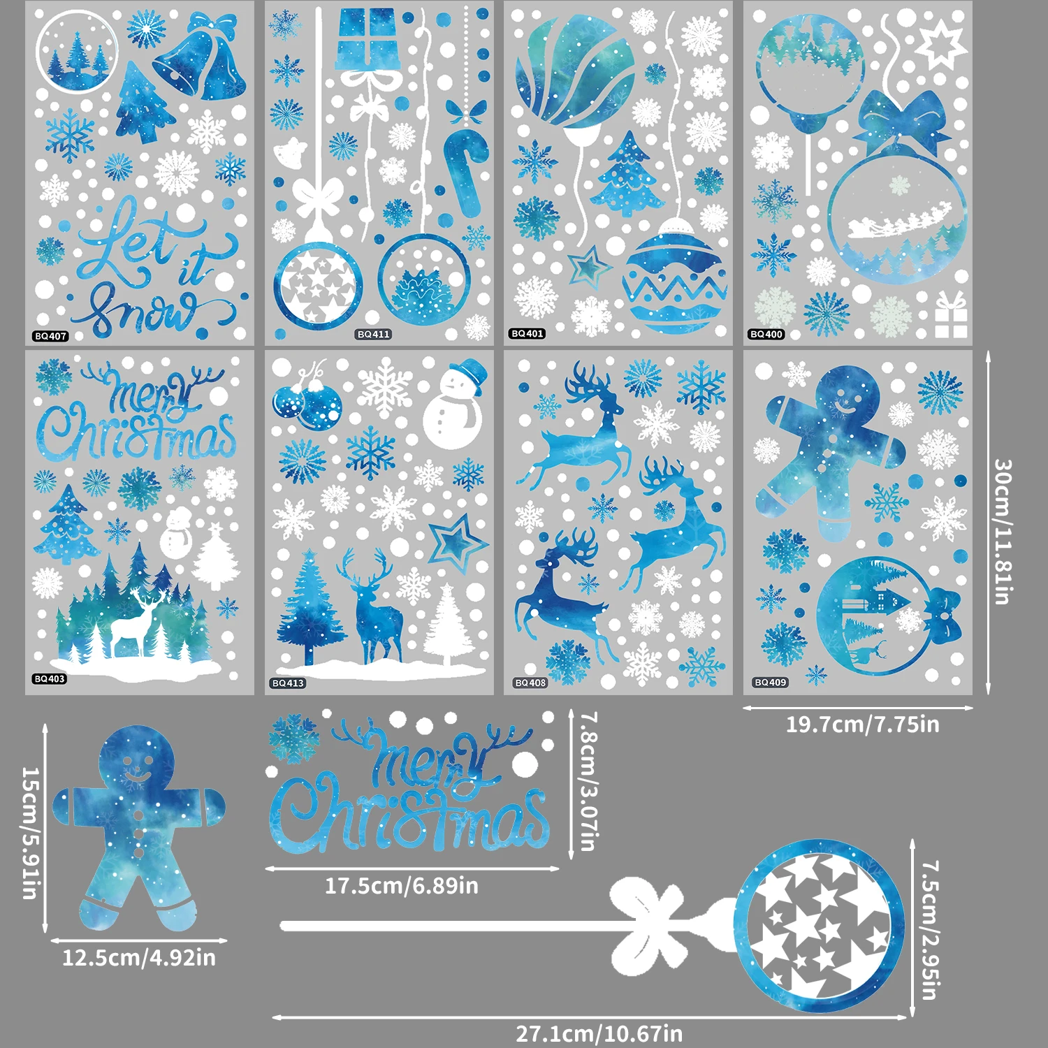 8PCS Christmas Snowflakes Electrostatic Window Clings Winter Wonderland Decal Stickers Santa Claus Window Decals Xmas Home Decor