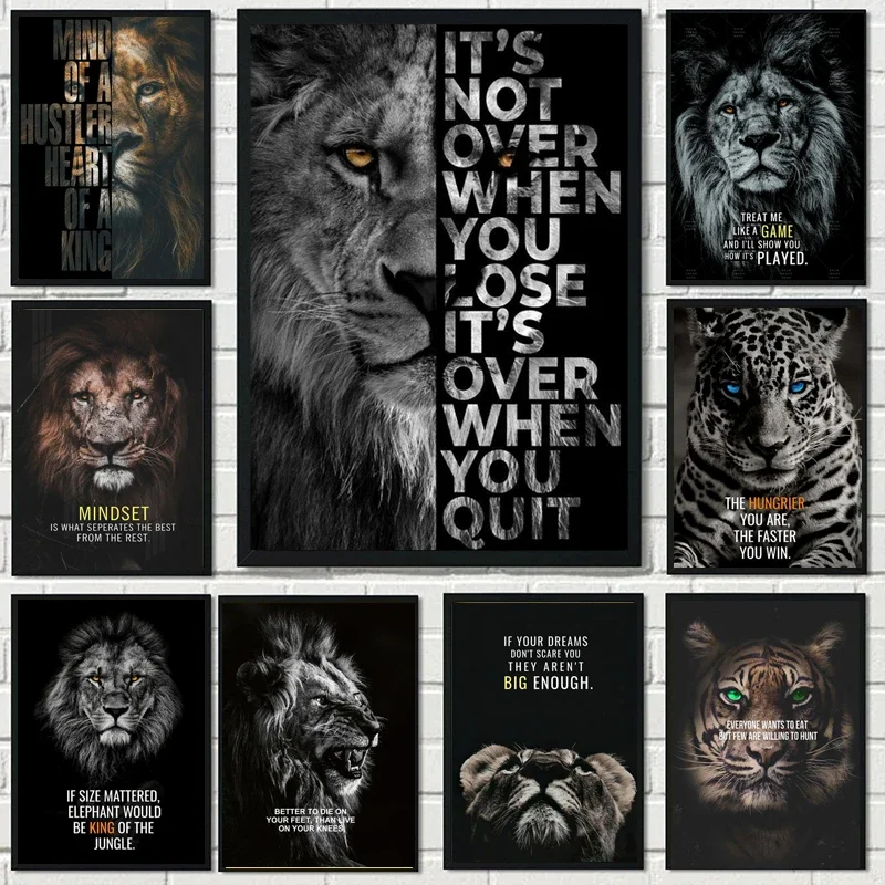 Canvas Painting Nordic Wall Art Picture Lion Tiger Motivational Quote Art Poster and Prints for Office Painting Gift Home Dec