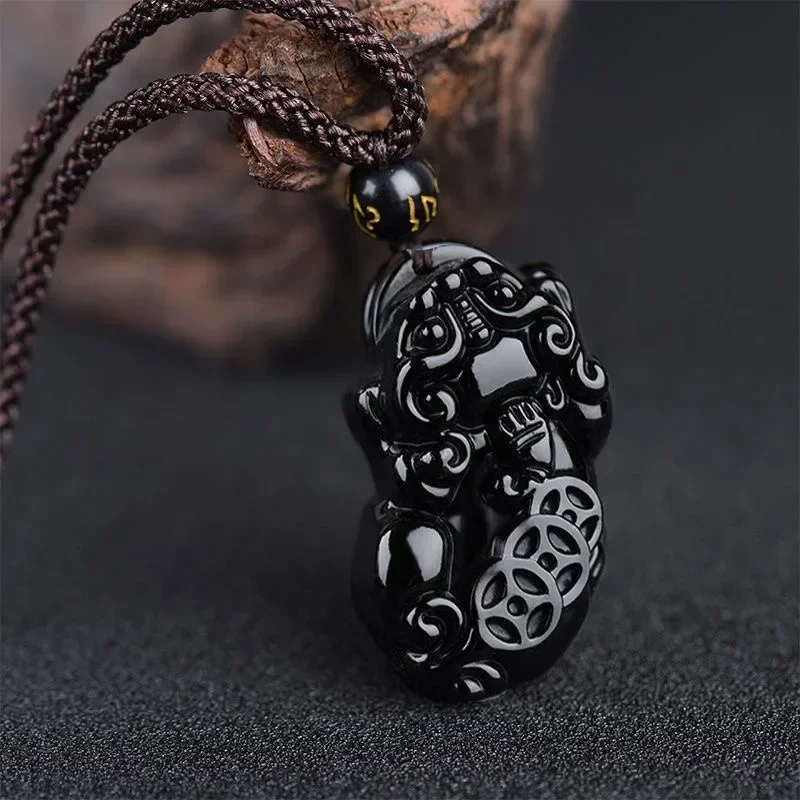 

Natural obsidian money Pixiu pendant fashion Chinese jadeite umlet necklace gift charm women carved jewelry gemstone