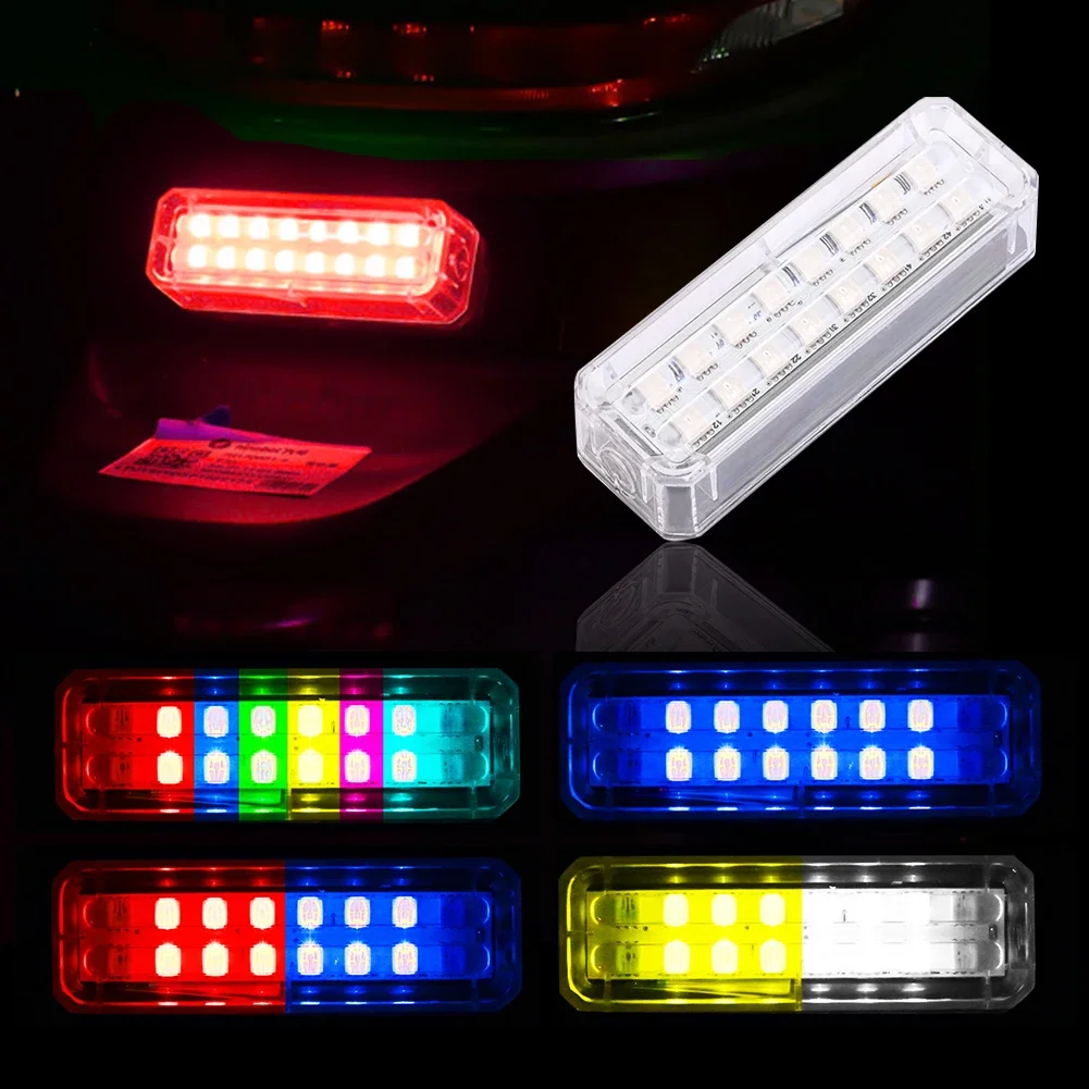 1PC Car Solar Warning Flashing Lights LED Lamps Moto Electric Vehicle Anti Eear End Collision Lights Decorated Double Row Light