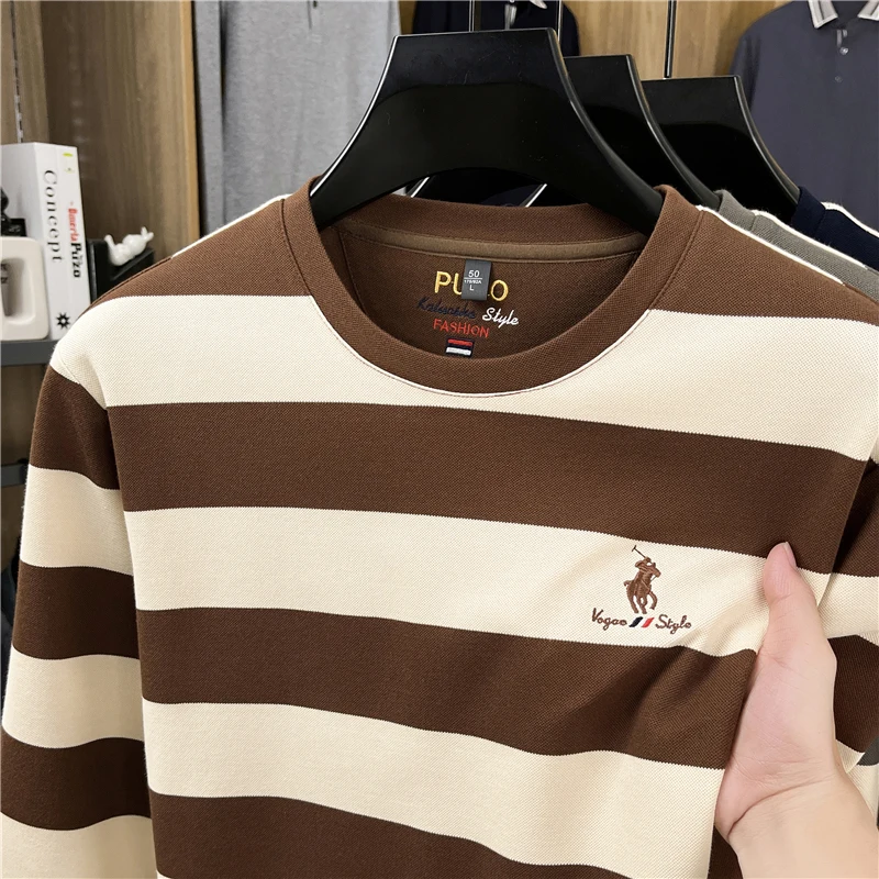 

Spring and Autumn New Men's Long Sleeve T-shirt Trendy Brand Striped T-shirt Hoodie with American Bottom Coat