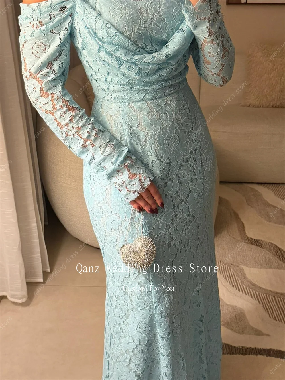 Qanz eleganti abiti da sera in pizzo senza spalline maniche lunghe Dubai Robes De Soirée abiti da cerimonia a sirena donna personalizzata