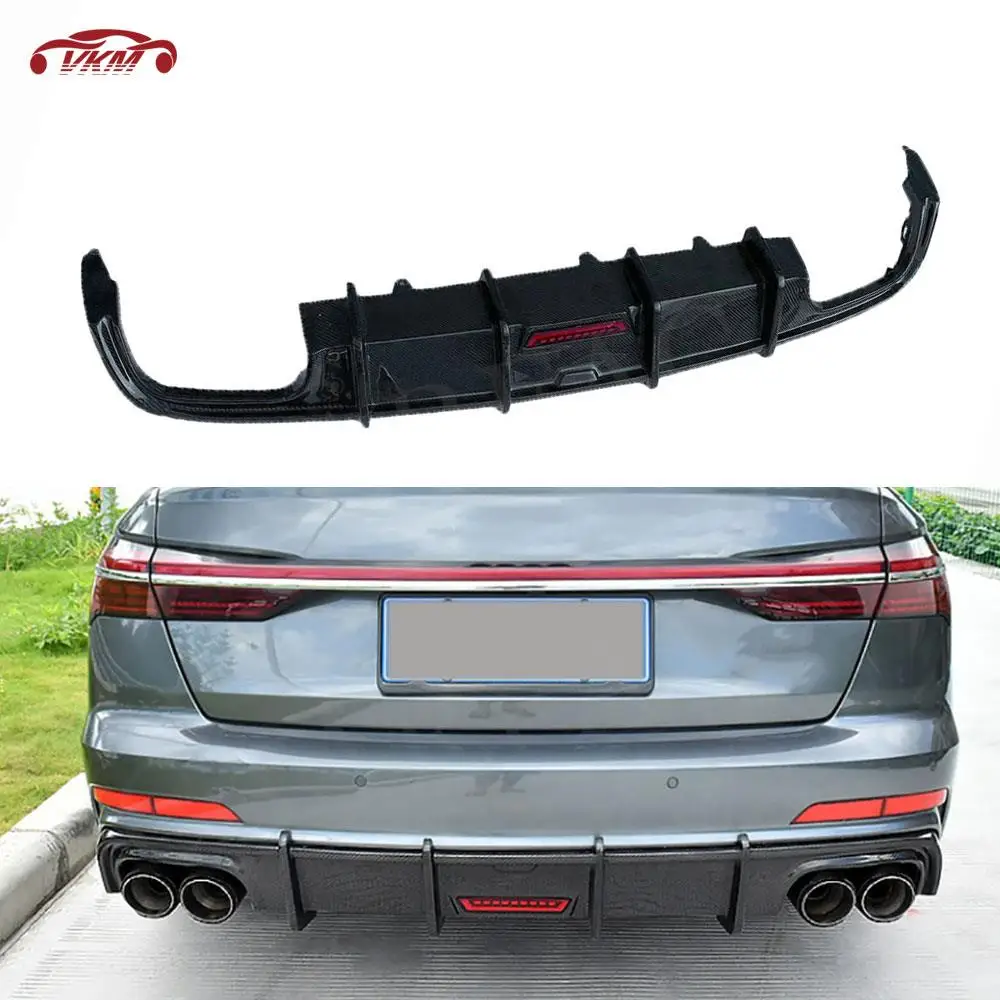 

Carbon Fiber Rear Diffuser Spoiler Splitters With Light for Audi A6 S6 Sline not Standard 2019- 2021 Rear Bumper Guard Accessory