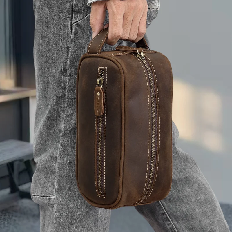 AIGUONIU Mens Genuine Leather Clutch Bags manufacturer Travel Cosmetic Wash Bag Men's Clutch Bag