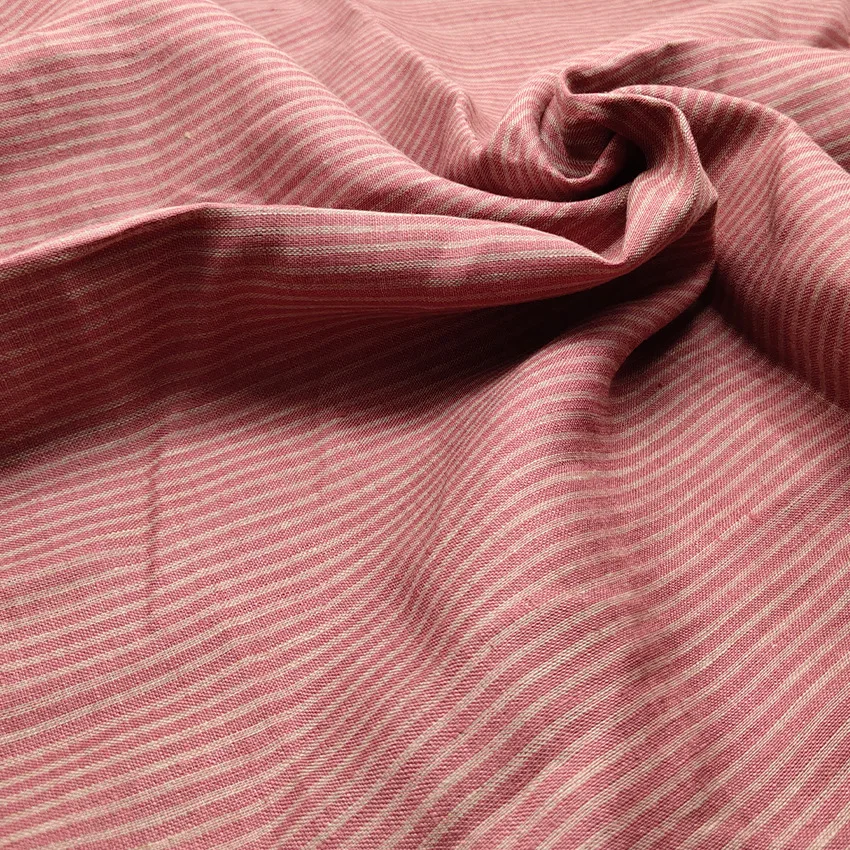 High-end natural fabric 100% linen 14S yarn-dyed strips linen fabric of shirt, trousers, and suit clothing available