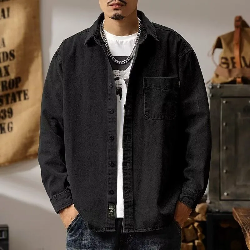 

Оригинальные мужские джинсовые пальто с лацканами и карманами, стираная быстрая доставка Y2k, эстетичная брендовая одежда, корейская модная мужская джинсовая куртка в стиле пастушки