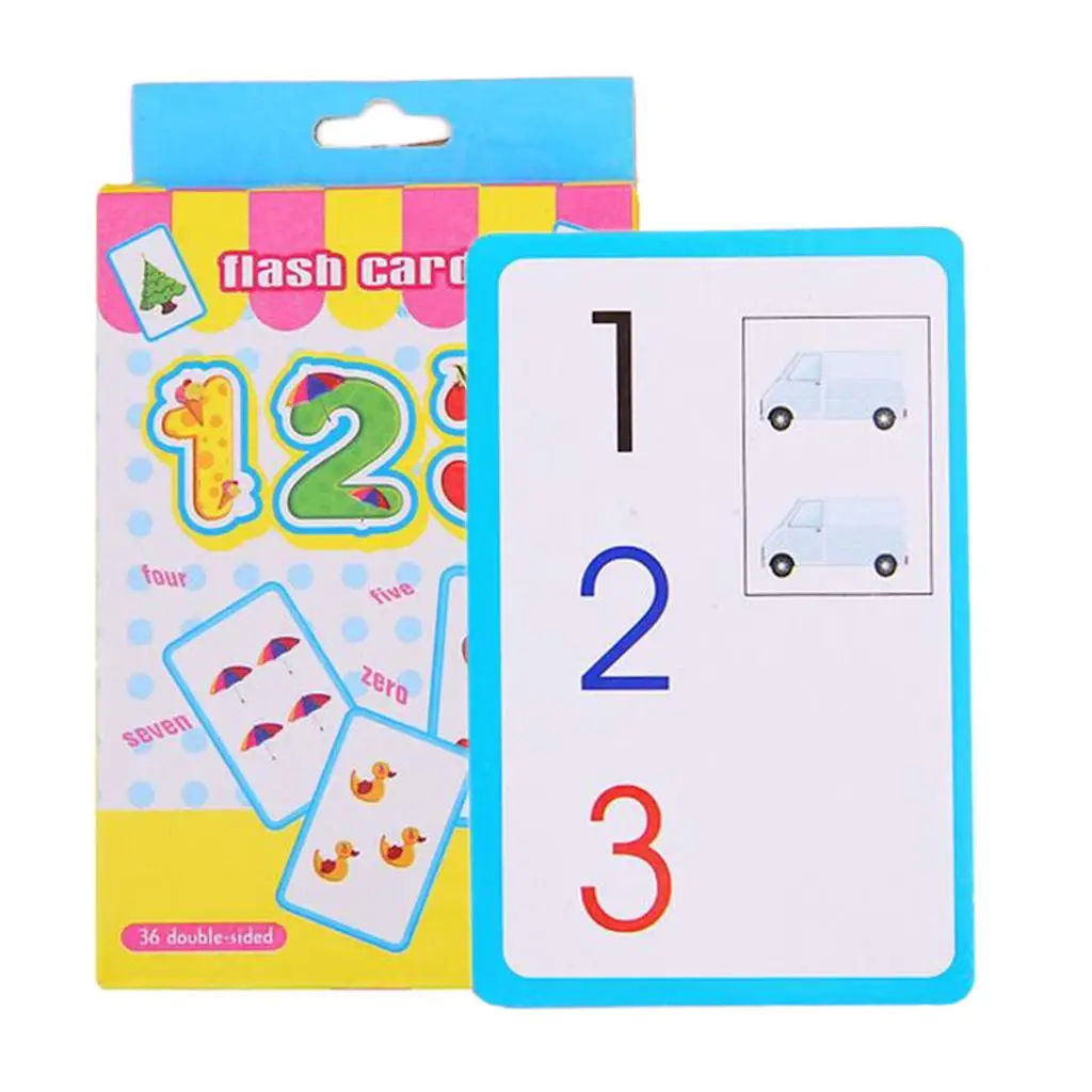 Preschool Kids Learning Cards Number Picture Flash Cards 36pcs/Set Two-side