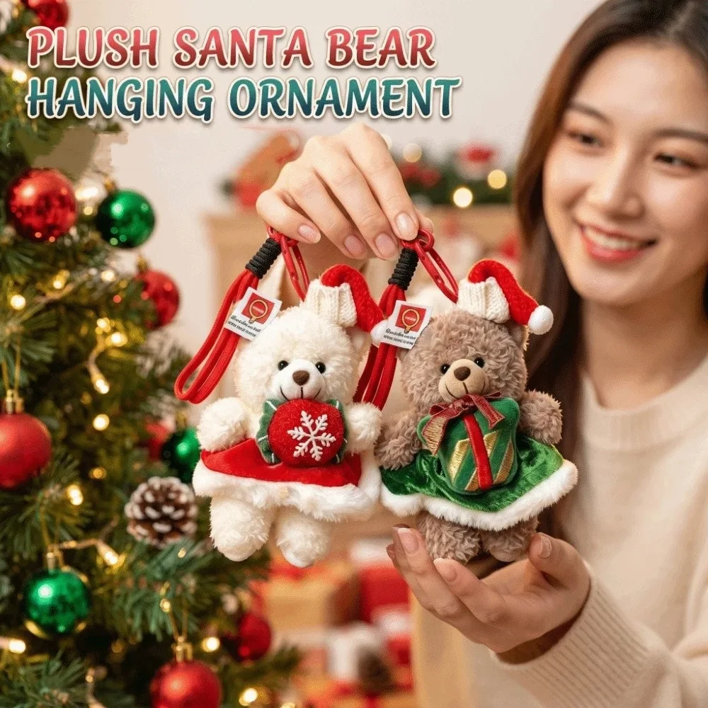Soft Plush Christmas Bear Keychain Santa Hat Cute Dress Plush Toy Pendant Lightweight Vibrant Colors Xmas Bag Charm Kids Reward