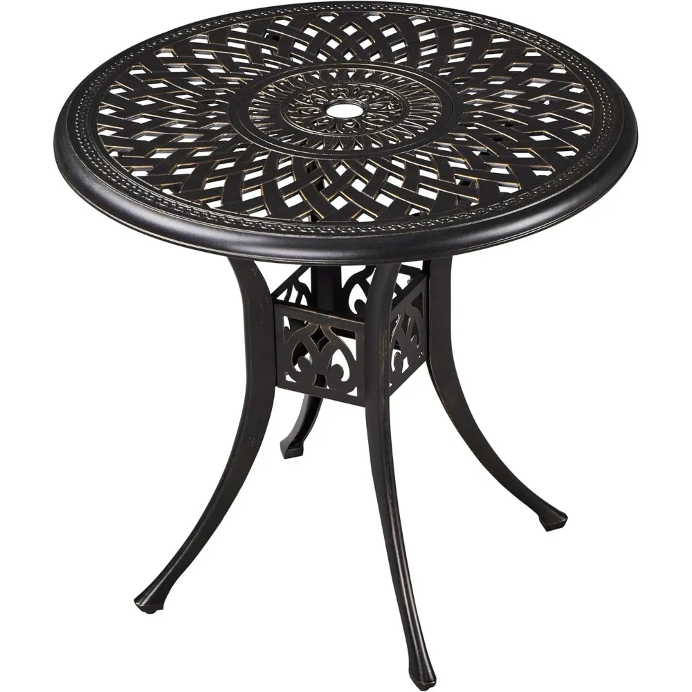 

Cast Aluminum Patio Table , Outdoor Round Anti-Rust Small Coffee Bistro Table with Umbrella Hole