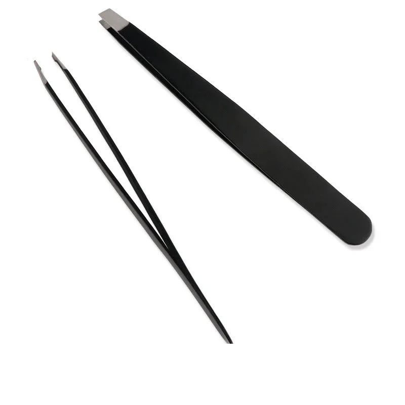 Stainless Steel Pink Slanted Black Tip Point Hair Removal Eyebrow Tweezers Harmless Face Makeup Beauty Tool