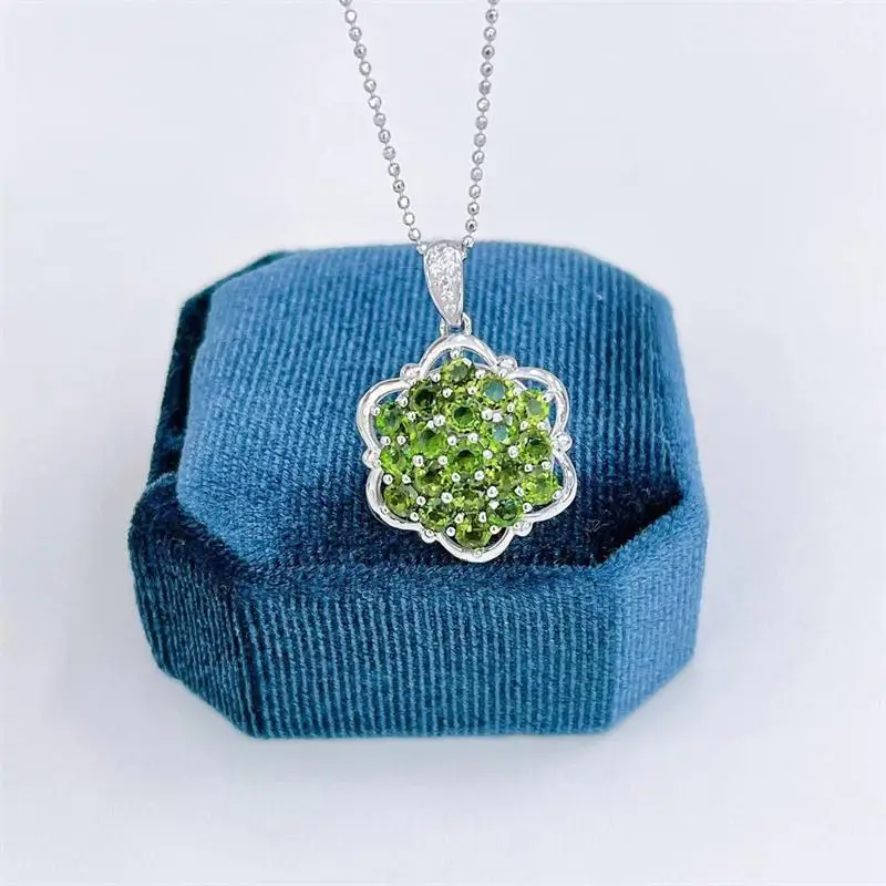 Fine Jewelry Woman Diopside Pendant With Natural Diopside Stone 3*3mm Silver Lady Pendant Jewelry For Wedding Girl Gift Party