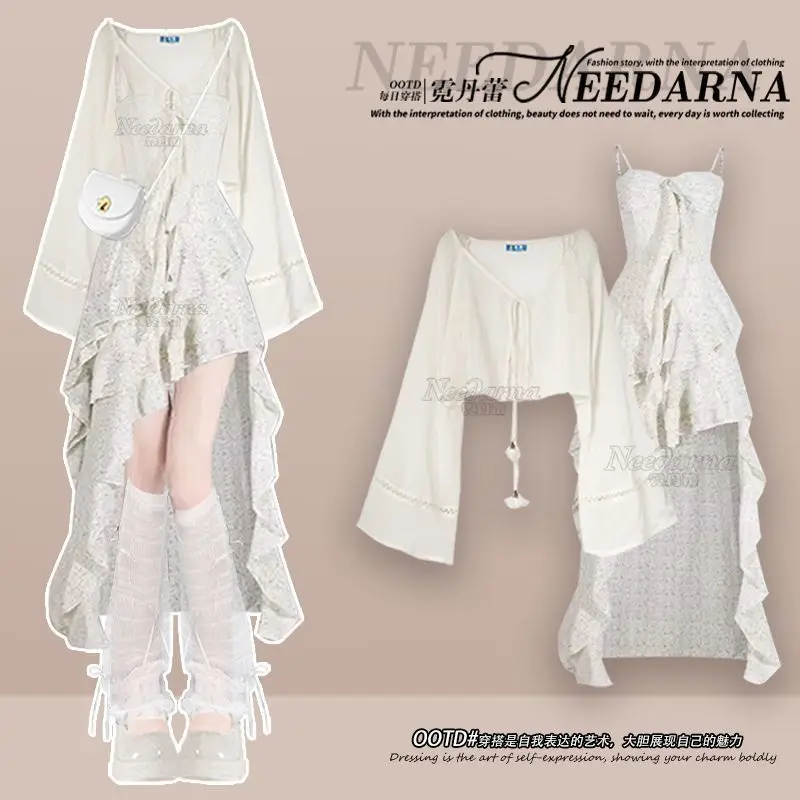 

Summer Suit for Women 2025 New French Temperament Sunscreen Top with Bohemian Floral Suspender Skirt Two-piece Set