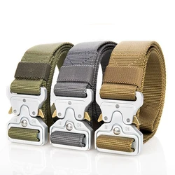 Belts For Men Tactical Belt Metal Silver Buckle Nylon Waist Strap Girdle Heavy Duty Training Hunting Mens Belts