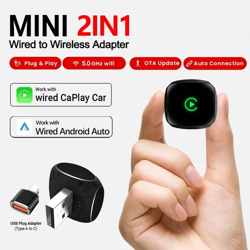 Adaptador inteligente 2 en 1 inalámbrico CarPlay Android Auto Plug & Play estable BT WiFi Carplay conectar OTA ajuste actualizable 99% vehículo