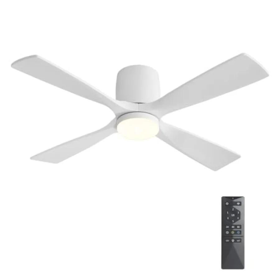 

Потолочный вентилятор 48 дюймов с подсветкой, современный, с пультом ДУ, 4 деревянные лопасти, бесшумный, 6 скоростей, DC-мотор