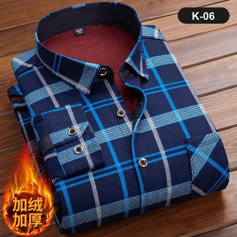 Men\'s Long Sleeve Plaid Shirt, Thick Fleece Lined, Soft Casual Flannel, Warm Dress Shirt, New, Autumn, Winter, 5XL, 2024