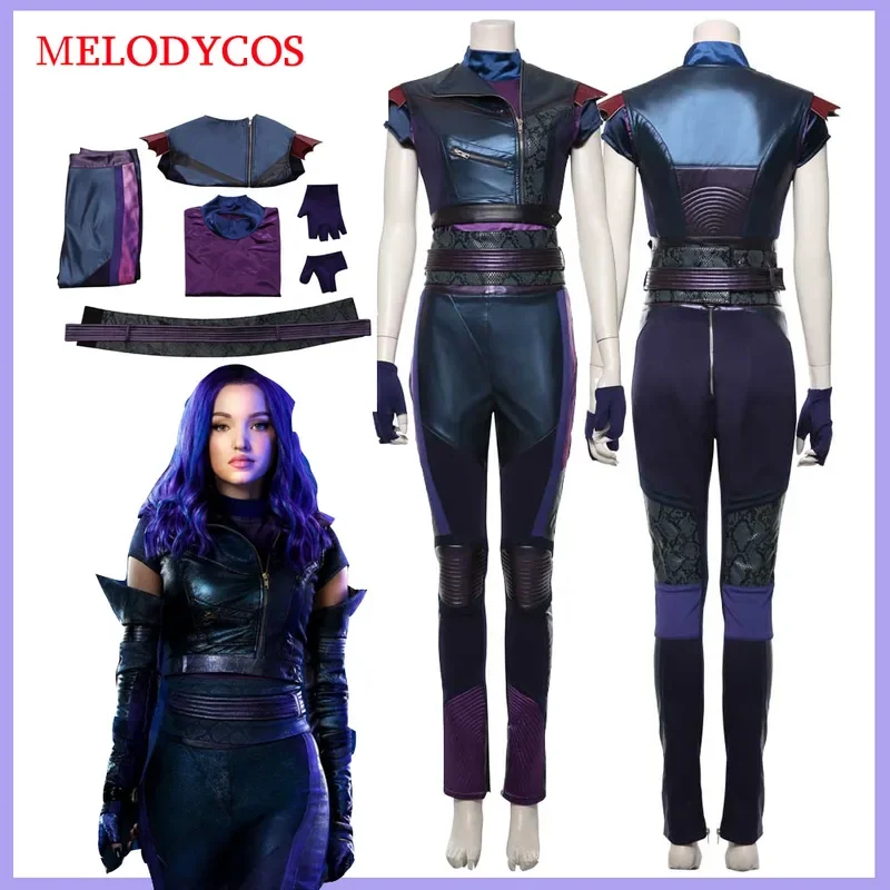 Movie Descendants Mal Cosplay Costume Women Fantasia Blue Purple Jacket Gloves Girdle Belt Pants Outfits Halloween Carnival Suit