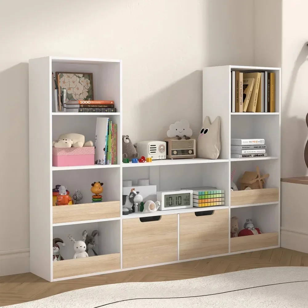 

71" Kids Bookshelf, 9 Cube Toy Storage Organizer with 2 Drawers, Modern Super Large Kids Bookcase with Reading Nook