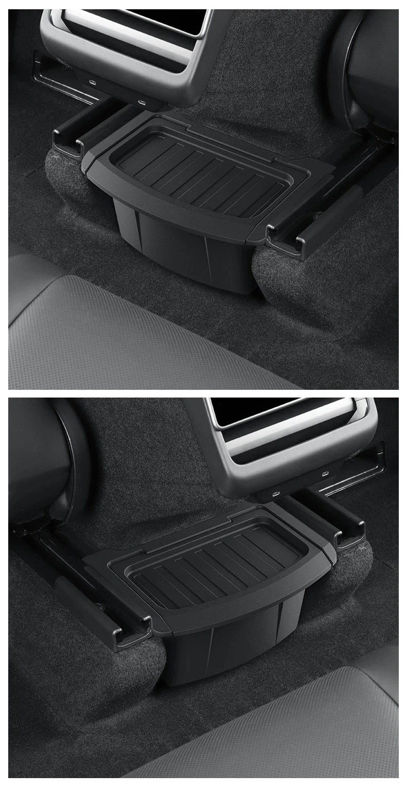 Für Tesla Model Y Juniper 2026 TPE Hintere Mittelkonsole Aufbewahrungsbox Organizer mit Abdeckung Mülleimer Unter dem Sitz Auto-Zubehör – Detail 16