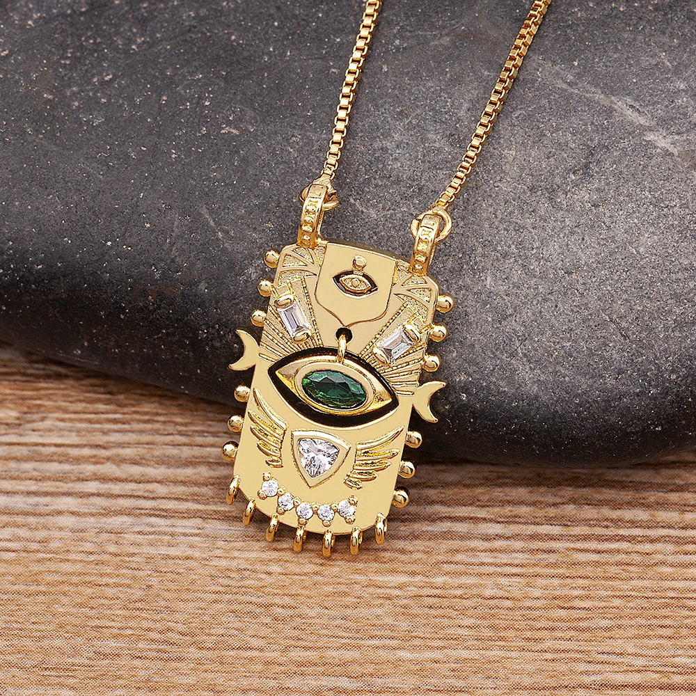AIBEF New Trend Square Inlaid Lucky Evil Eye  Geometric Pendant Zircon Necklace Women\'s Punk Rock Jewelry Personalized Gift