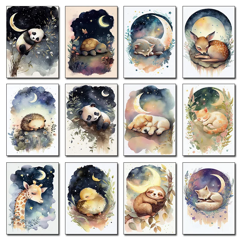 

Cartoon Abstract Cute Simple Animal Sleep Toy Children Room Poster Diamond Printing Home Room Wall Decoration Frameless Painti