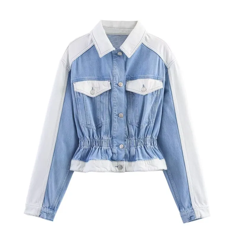 Fall 2025 New Women's Faion Patchwork Denim Jaet Long Pants Set Neutral Sle Long Sve Collar Button Closure