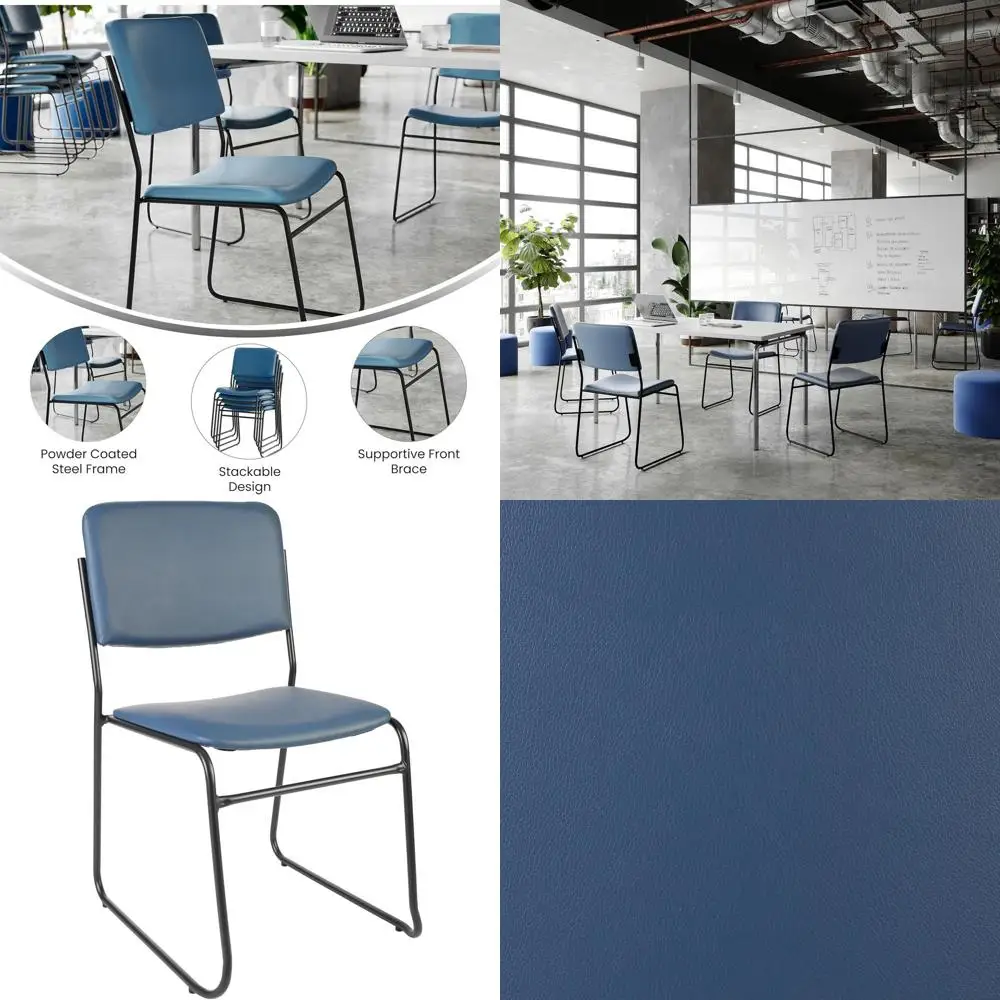 

Navy Blue High-Density Vinyl Stack Chairs for Waiting Areas and Office Lobbies with Cushioned Seats