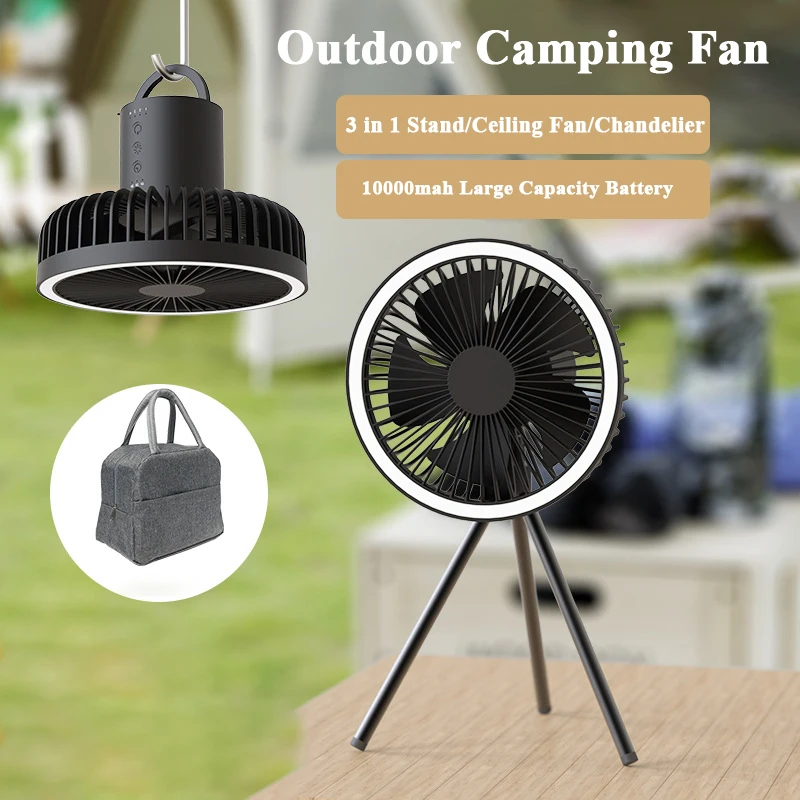 10000mAh Camping Fan Chargeable Desktop Air Ventilador Wireless Ceiling Electric Fan with Power Bank LED Light Portable Fan