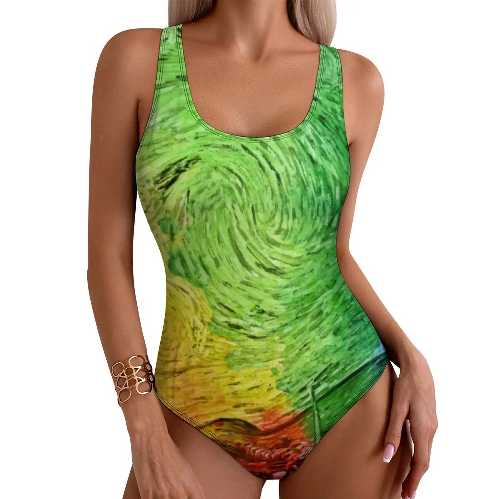 The Starry Night Swimsuit Colorful Painting Art One Piece Swimwear Push Up Simple Bathing Suit Sexy Surfing Design Swimsuits