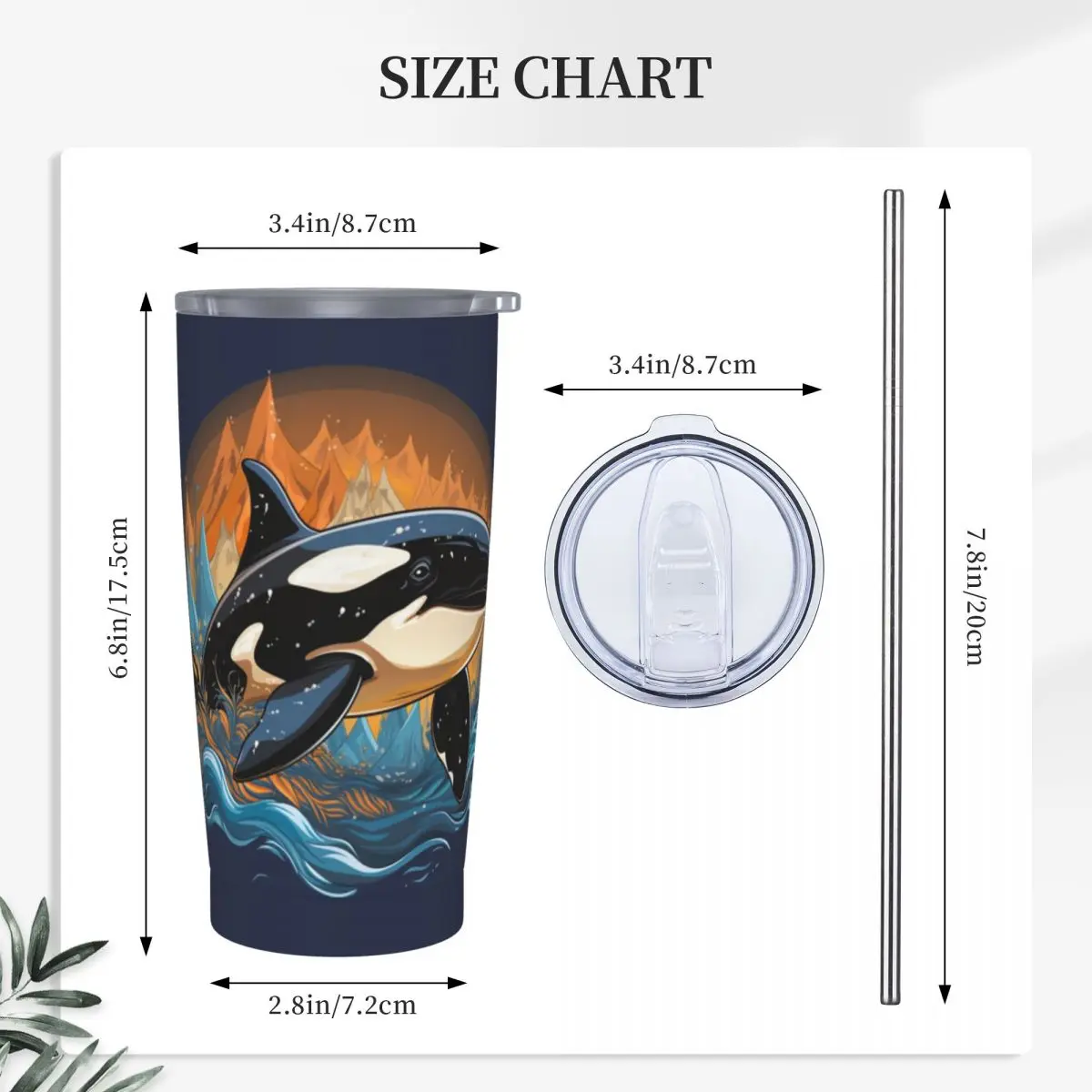 Orca Aquatic Sea Ocean Top Tees Killer Whale Stainless Steel Tumbler Vacuum Insulated Mug Thermal Cold Cups Straw With Lid 20oz