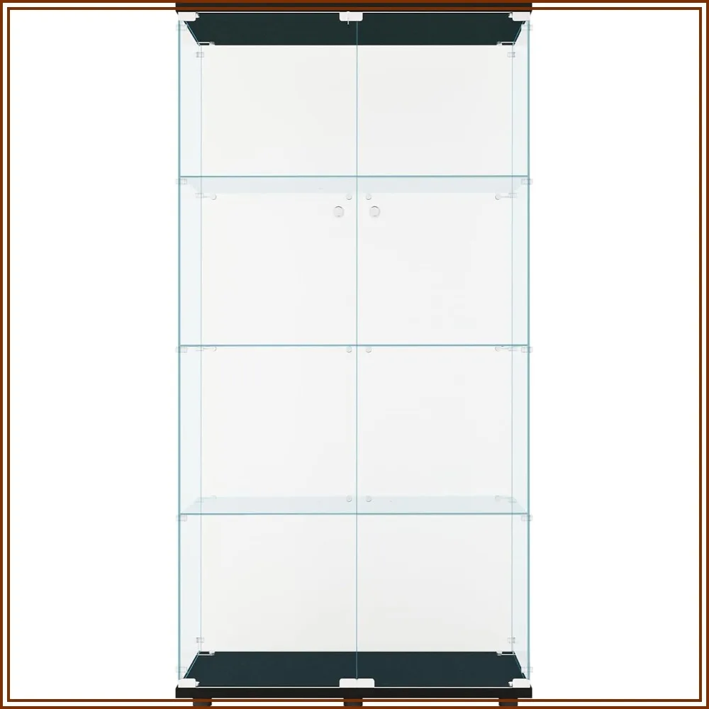 Glass Display Cabinet Kitchen Pantry Corner Bar Storage Four-Level Double-Door 64Hx32Lx14W Black