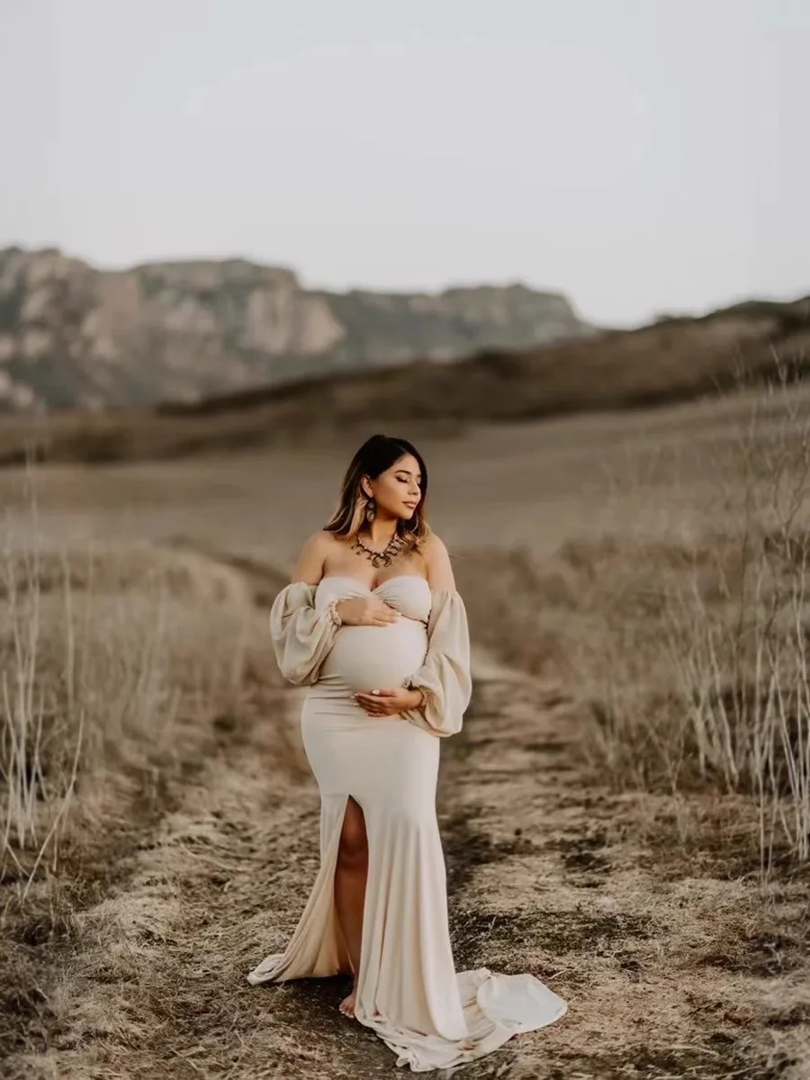 

Maternity Dress Photoshoot Sexy Pregnant Women Floor-length Maxi Baby Shower Gown Premama Photography Elegant Off Shoulder Dress