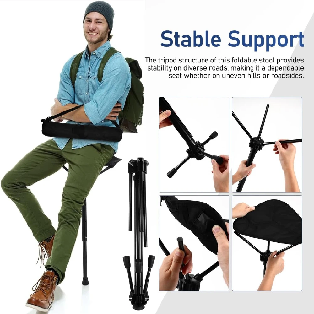 1 tabouret trépied pliable portable avec hauteur réglable, tabouret de camping télescopique avec sac de transport, siège pliable léger