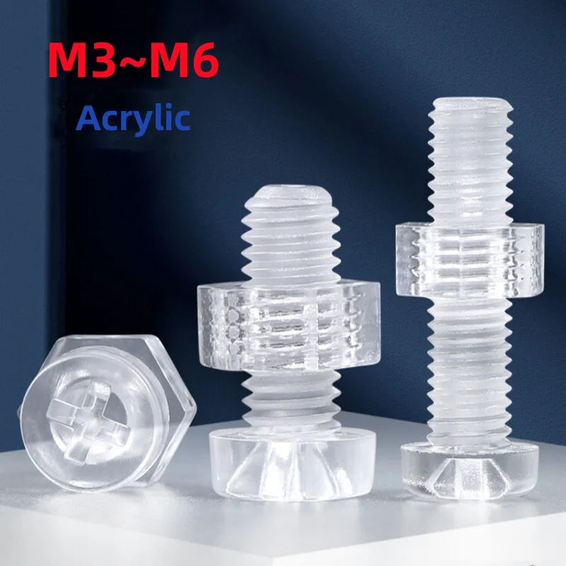 M3 M4 M5 M6 Acrylic Phillips Pan Screws With Hex Nuts Transparent Plastic Insulation Round Bolt Combination Set