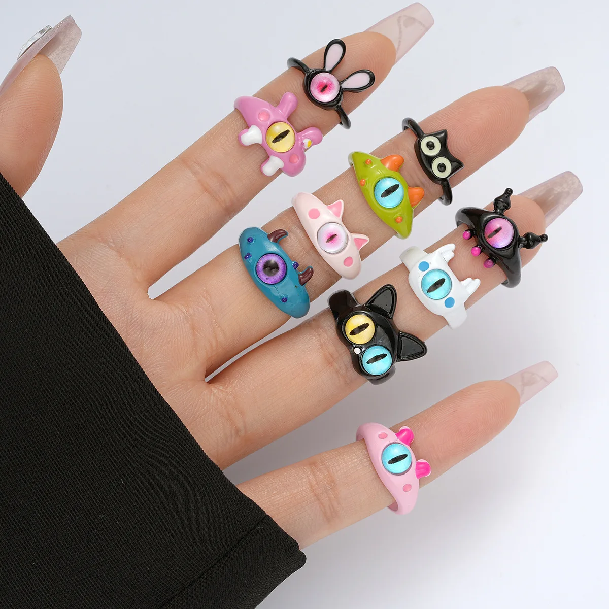 Cute Colorful Funny Animal Cat Monster Eye Finger Rings for Women Men Y2K Fashion Big Eye Punk Ring Jewelry Anillos Gift