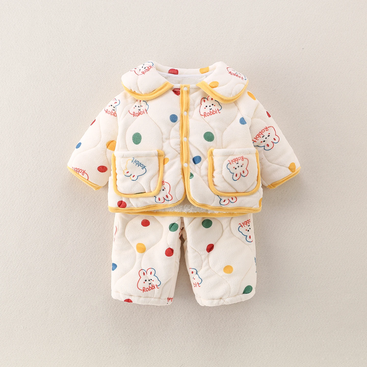 Thiened Fce 아기 겨울 홈 의류 세트 어린이 따뜻한 면 잠옷 소년과 소녀를위한 투피스 캐주얼 레저 슈트