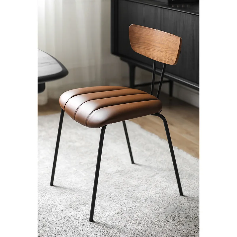 

Dining Chair Modern Simple Wrought Iron Cloth Leather Soft Bag Backrest Desk Office Chair Household