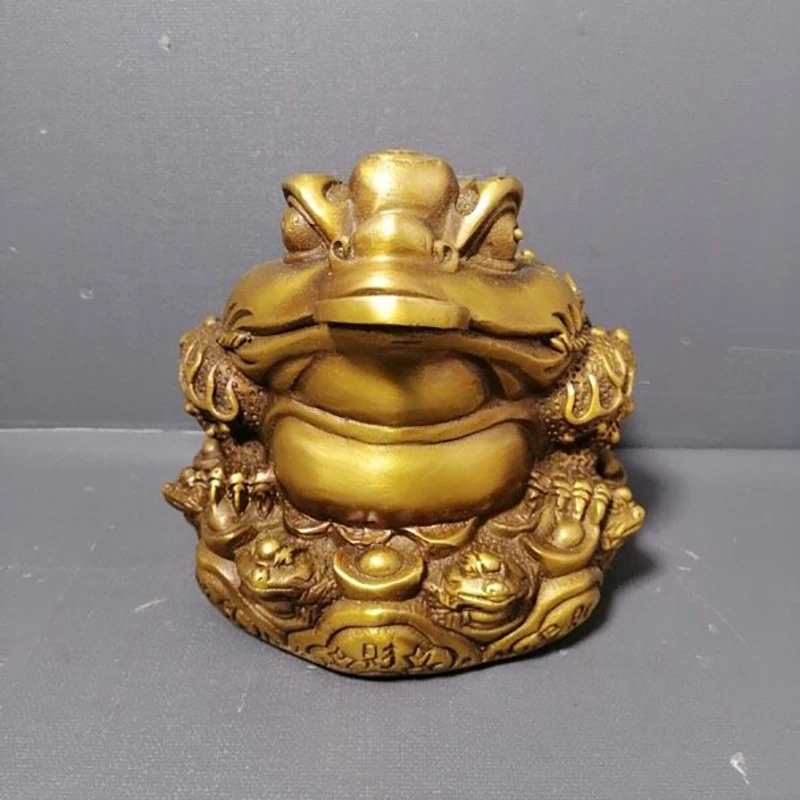 Ingot Home Living Room Decoration Antique Collectible Brass Golden Toad Ornament Craft