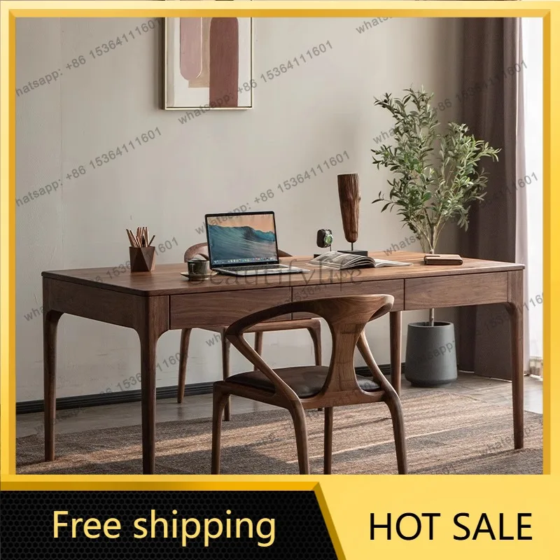 Factory Direct Sales Black Walnut Solid Wood Desk New Chinese Rectangle Strip Study Table