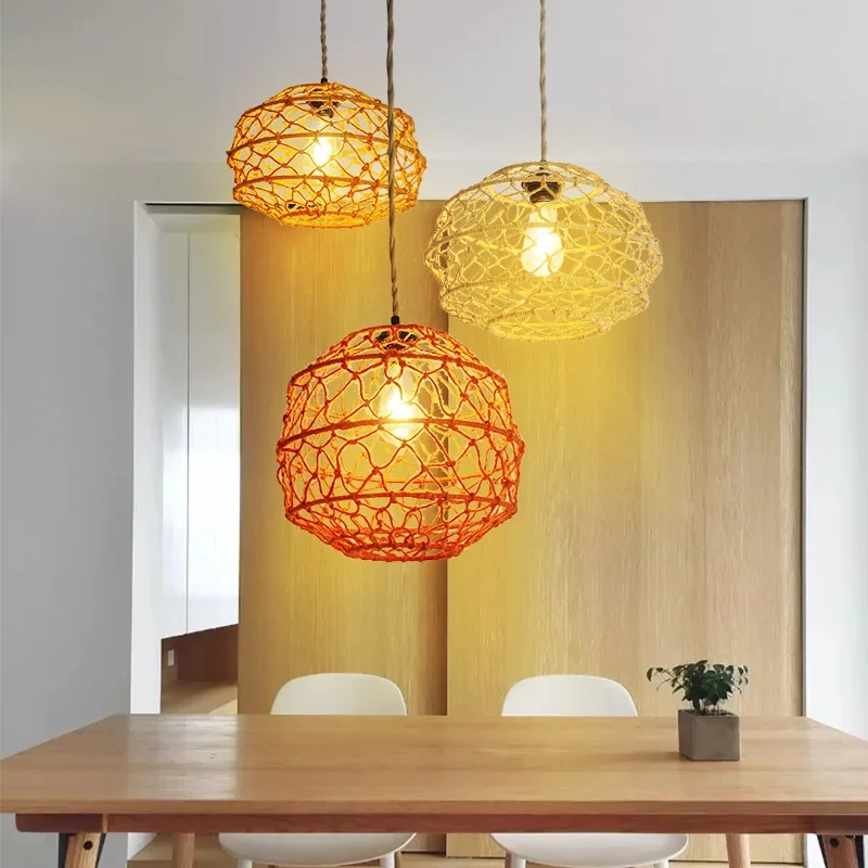 American Hemp Rope Chandelier Restaurant Homestay Bedroom Hand-woven Pendant Light Retro Staircase Lantern Factory Decor Lamp