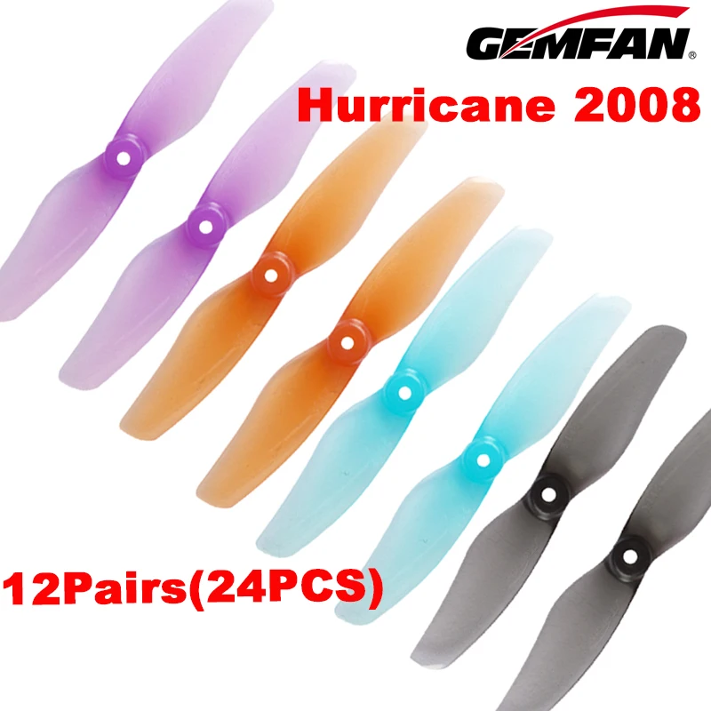 12Pairs(12CW+12CCW) Gemfan Hurricane 2008 2X0.8 51mm 2-Blade PC Propeller for FPV Freestyle 2inch Micro Indoor Drones 1002 1102