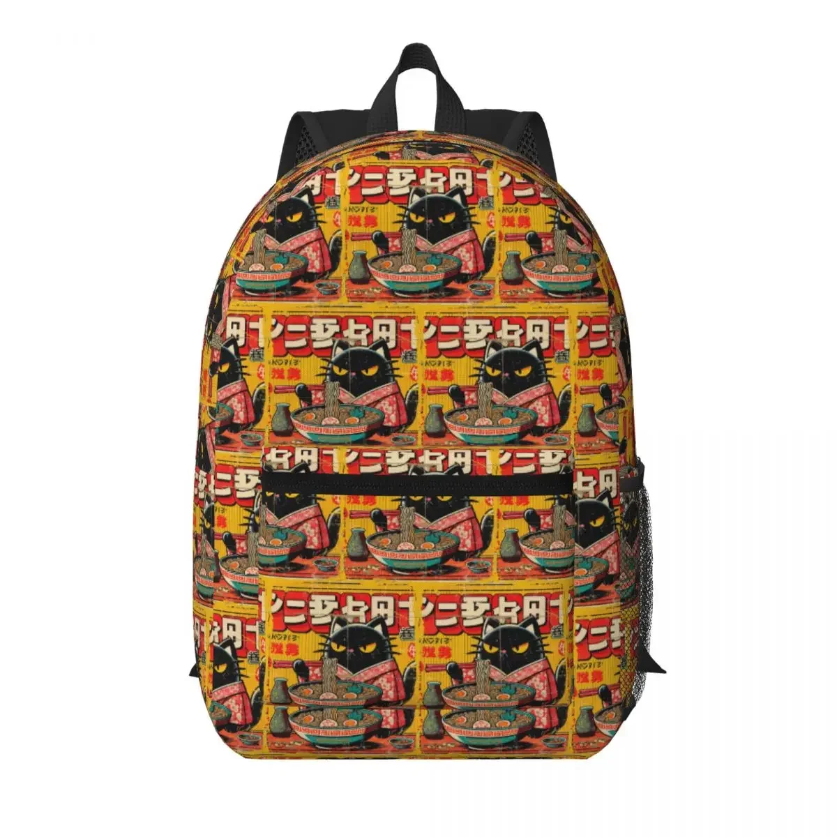 Japanese Cat Eating Ramen Student Backpack School Bag Hiking Travel Daypack for Men Women Bookbag Shoulder Bags