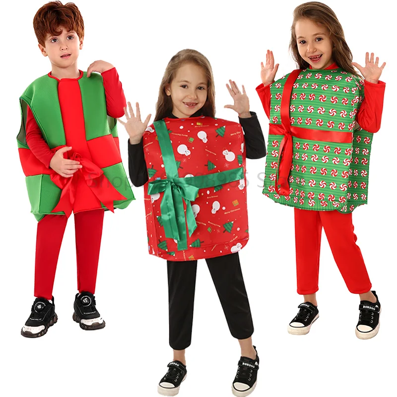 

2025 New Year Cosplay Girls Cute Xmas Gift Box Fancy Dress Up Boys Unisex Christmas Present Children Costume