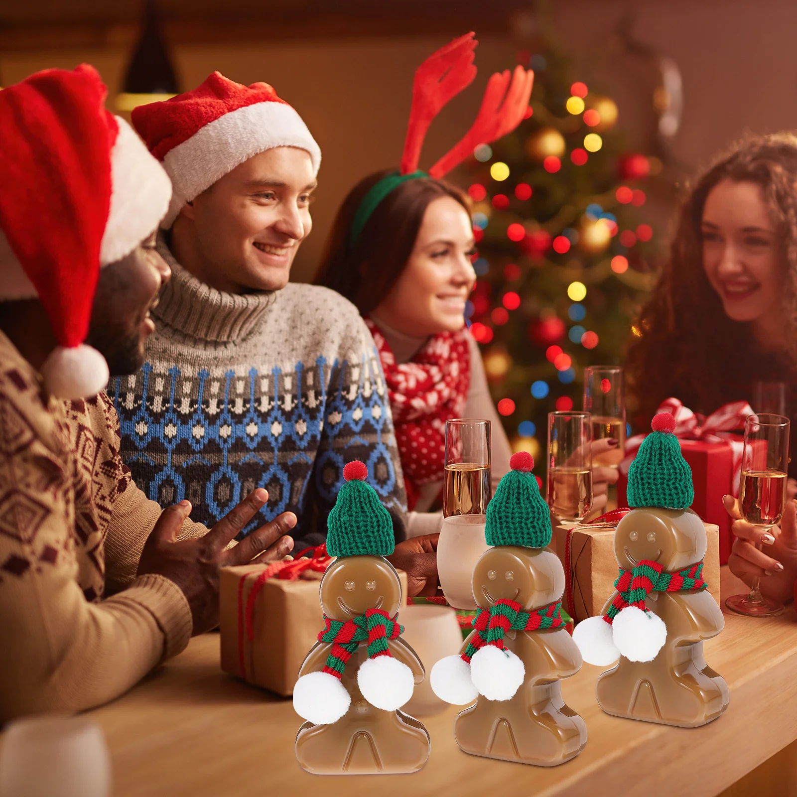 

1 Set Of 300Ml Gingerbread Man Juice Bottles Christmas Beverage Containers Portable Plastic Drinking Bottles For Party Xmas Gift