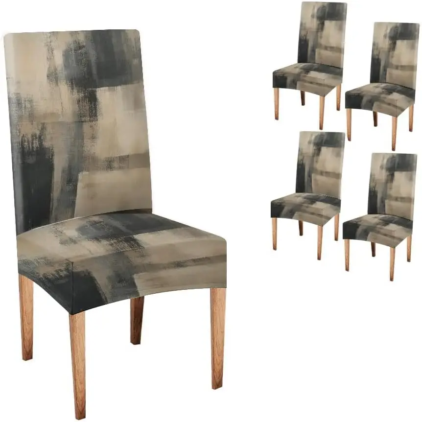 Gray Ink Acrylic Stretch Dining Chair Cover 1Pc, Removable Slipcover Anti-dust Seat Protector for Kitchen Wedding Party