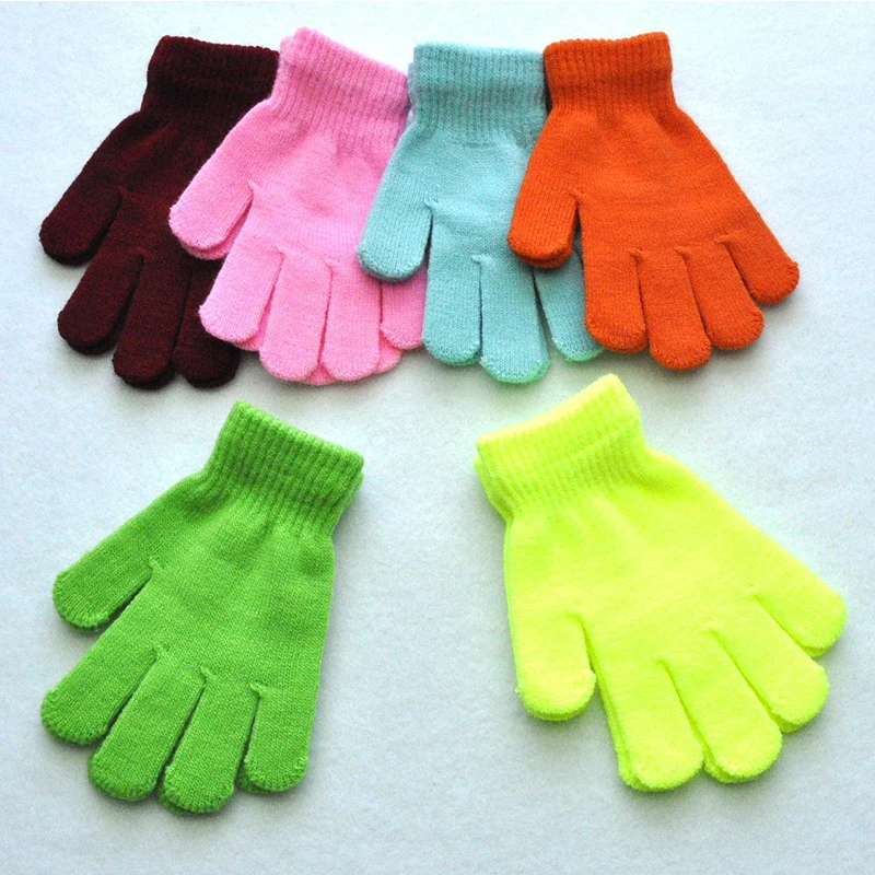 Children Warm Gloves Candy Color Girl Boy Kid Stretchy Knitted Winter Gloves Children's Full Finger Mittens for 1-6Y Kids Gloves