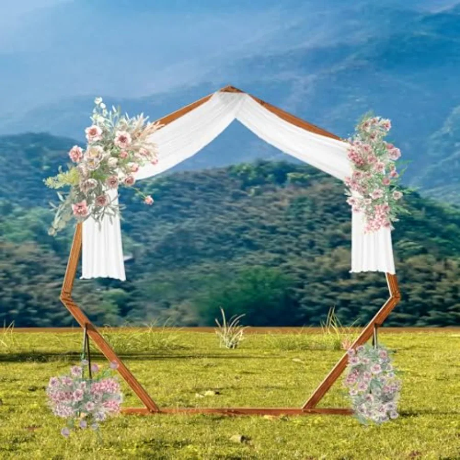 

7FT Wedding Arch, Heptagon Wooden Arch for Wedding Ceremony, Indoor Outdoor Wedding Arches Backdrop Stand for Garden Backyard L